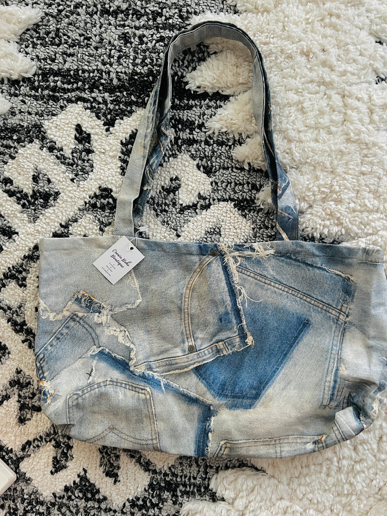 Back Pocket Denim Print Tote