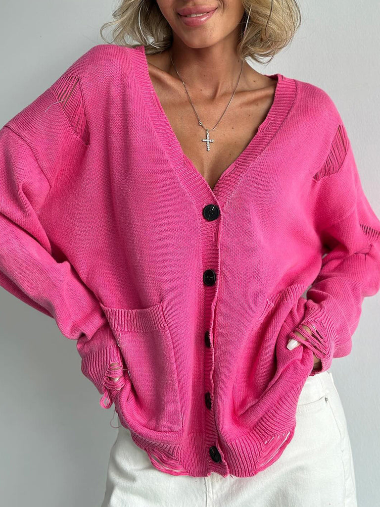 Distressed Button Down Cardigan
