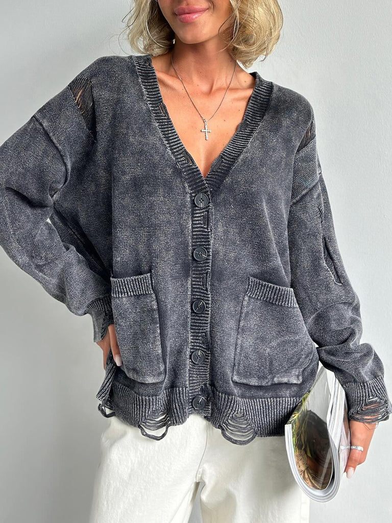 Distressed Button Down Cardigan
