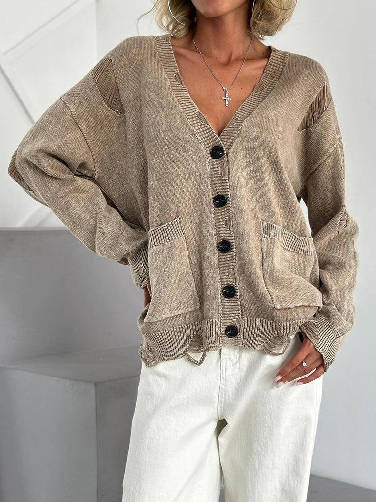 Distressed Button Down Cardigan