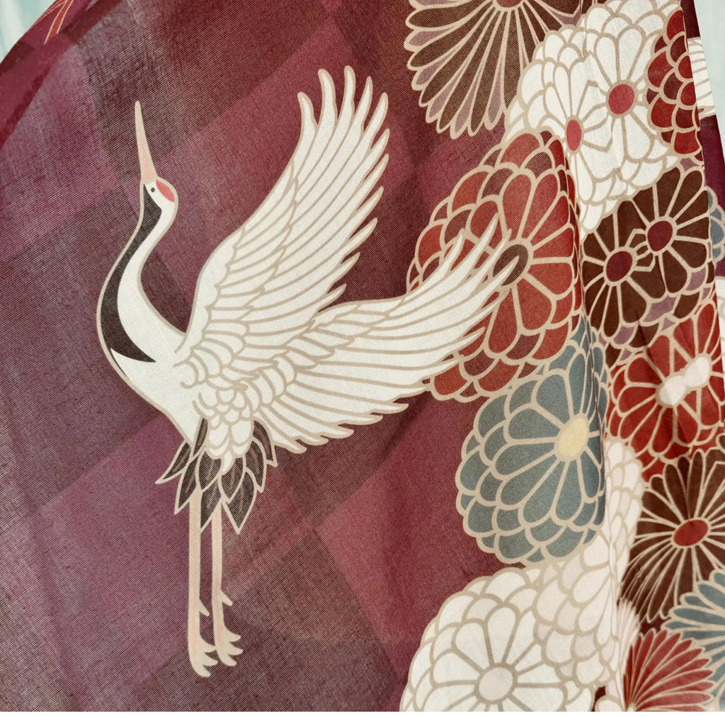 Multi Crane & Floral Scarf