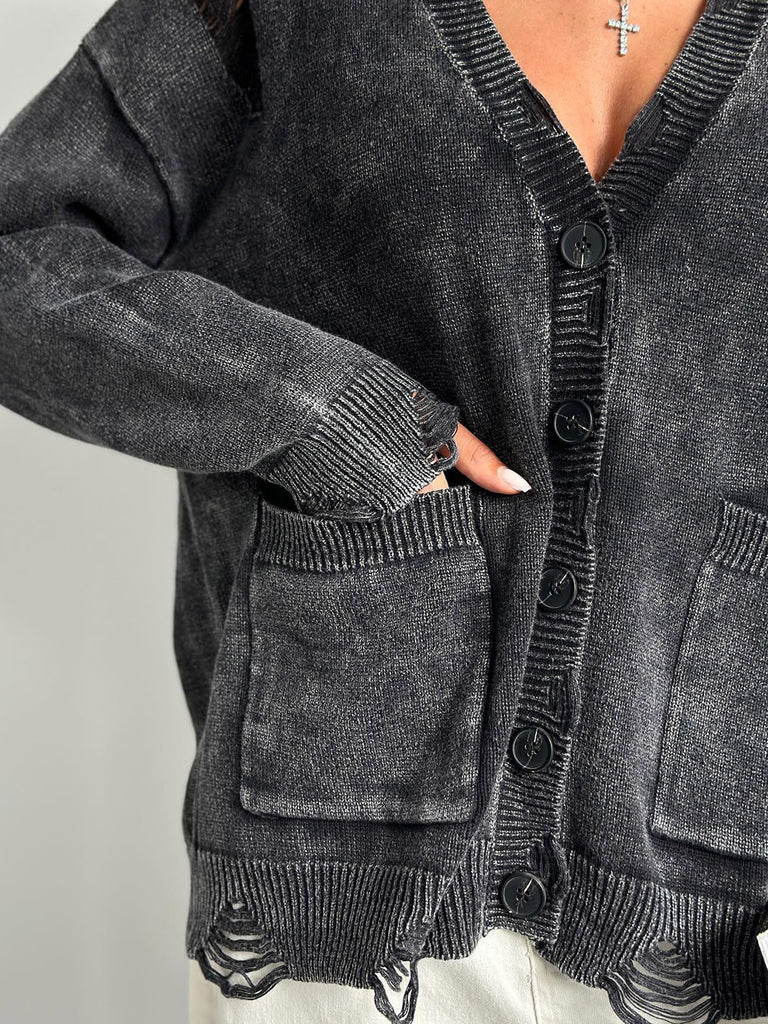 Distressed Button Down Cardigan
