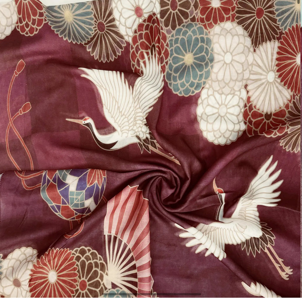 Multi Crane & Floral Scarf