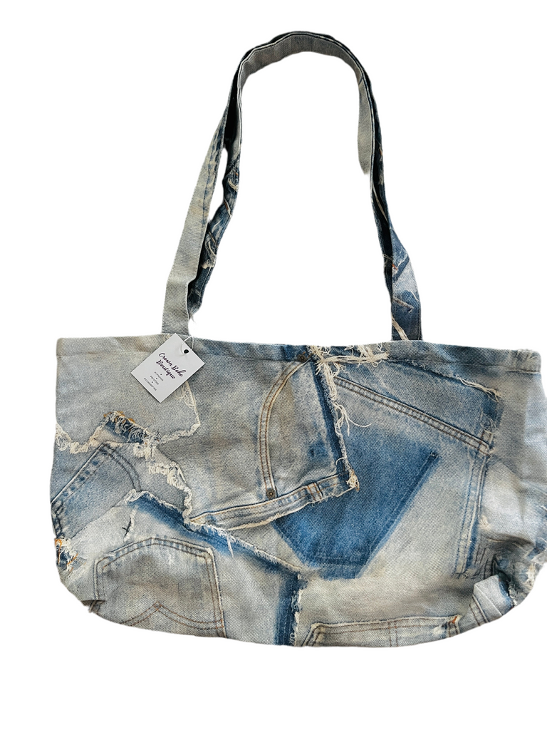 Back Pocket Denim Print Tote